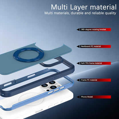 For iPhone 16 Pro Max Silicone Magnetic Anti-drop Protective Phone Case with 360 Rotating Holder(Blue)