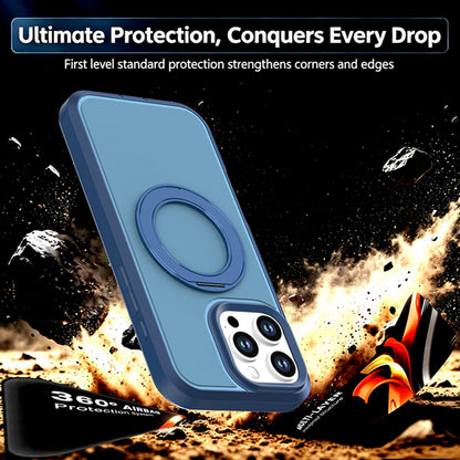 For iPhone 16 Pro Max Silicone Magnetic Anti-drop Protective Phone Case with 360 Rotating Holder(Blue)
