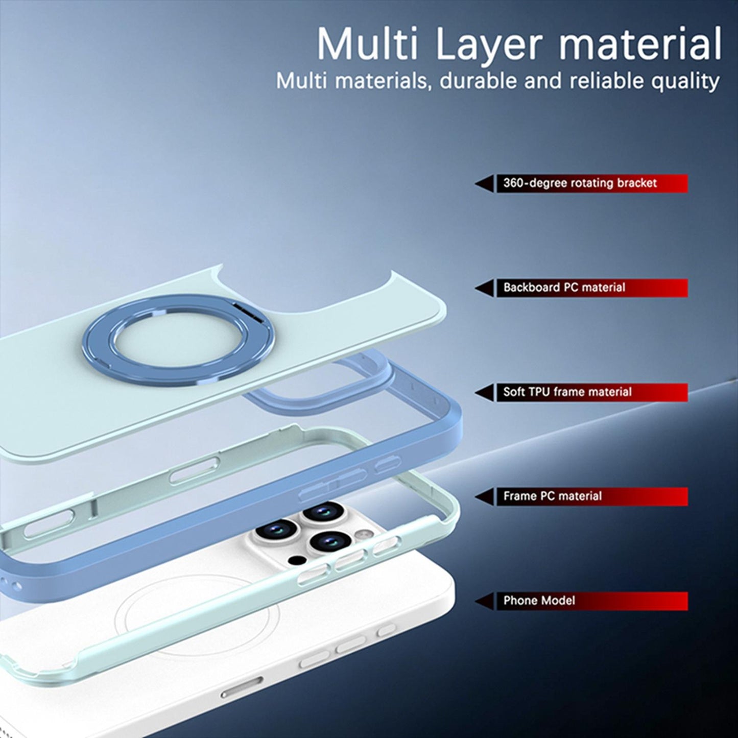 For iPhone 16 Pro Max Silicone Magnetic Anti-drop Protective Phone Case with 360 Rotating Holder(Light Blue)