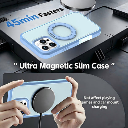 For iPhone 16 Pro Max Silicone Magnetic Anti-drop Protective Phone Case with 360 Rotating Holder(Light Blue)