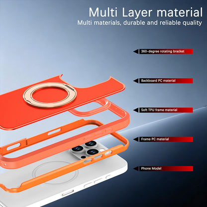 For iPhone 16 Pro Silicone Magnetic Anti-drop Protective Phone Case with 360 Rotating Holder(Orange)