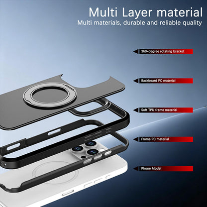 For iPhone 16 Pro Silicone Magnetic Anti-drop Protective Phone Case with 360 Rotating Holder(Black)