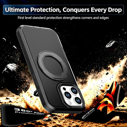 For iPhone 16 Pro Silicone Magnetic Anti-drop Protective Phone Case with 360 Rotating Holder(Black)