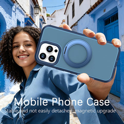 For iPhone 16 Pro Silicone Magnetic Anti-drop Protective Phone Case with 360 Rotating Holder(Blue)