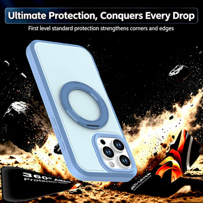 For iPhone 16 Pro Silicone Magnetic Anti-drop Protective Phone Case with 360 Rotating Holder(Light Blue)