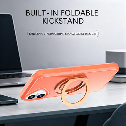 For iPhone 16 Plus Silicone Magnetic Anti-drop Protective Phone Case with 360 Rotating Holder(Orange)