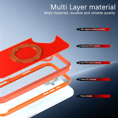 For iPhone 16 Plus Silicone Magnetic Anti-drop Protective Phone Case with 360 Rotating Holder(Orange)