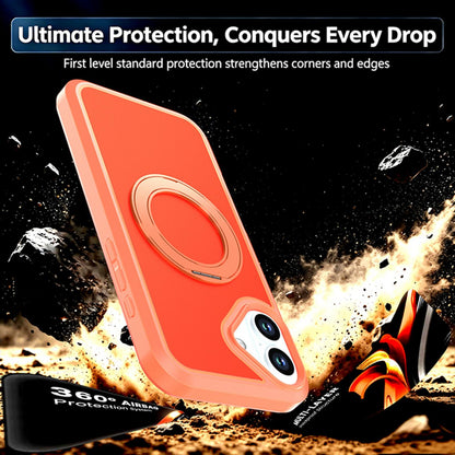 For iPhone 16 Plus Silicone Magnetic Anti-drop Protective Phone Case with 360 Rotating Holder(Orange)