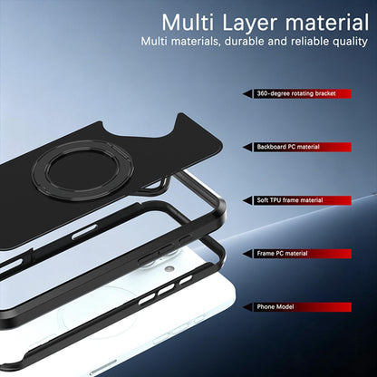 For iPhone 16 Plus Silicone Magnetic Anti-drop Protective Phone Case with 360 Rotating Holder(Black)