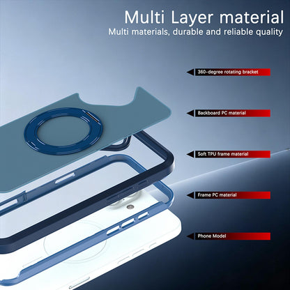 For iPhone 16 Plus Silicone Magnetic Anti-drop Protective Phone Case with 360 Rotating Holder(Blue)