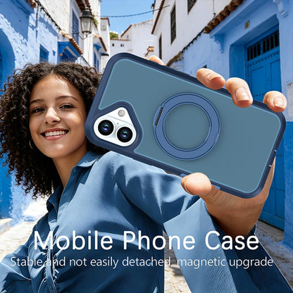 For iPhone 16 Plus Silicone Magnetic Anti-drop Protective Phone Case with 360 Rotating Holder(Blue)