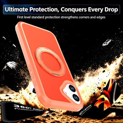 For iPhone 16 Silicone Magnetic Anti-drop Protective Phone Case with 360 Rotating Holder(Orange)