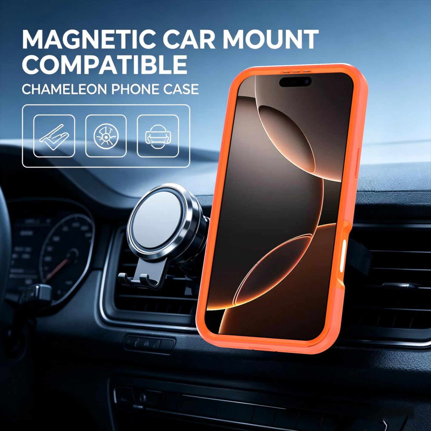 For iPhone 16 Silicone Magnetic Anti-drop Protective Phone Case with 360 Rotating Holder(Orange)