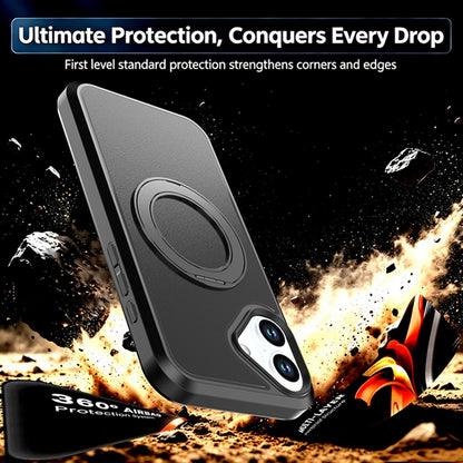 For iPhone 16 Silicone Magnetic Anti-drop Protective Phone Case with 360 Rotating Holder(Black)