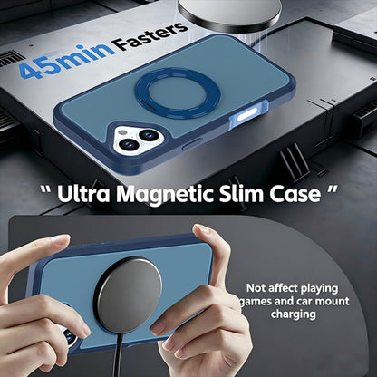 For iPhone 16 Silicone Magnetic Anti-drop Protective Phone Case with 360 Rotating Holder(Blue)