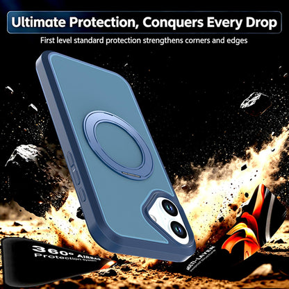 For iPhone 16 Silicone Magnetic Anti-drop Protective Phone Case with 360 Rotating Holder(Blue)