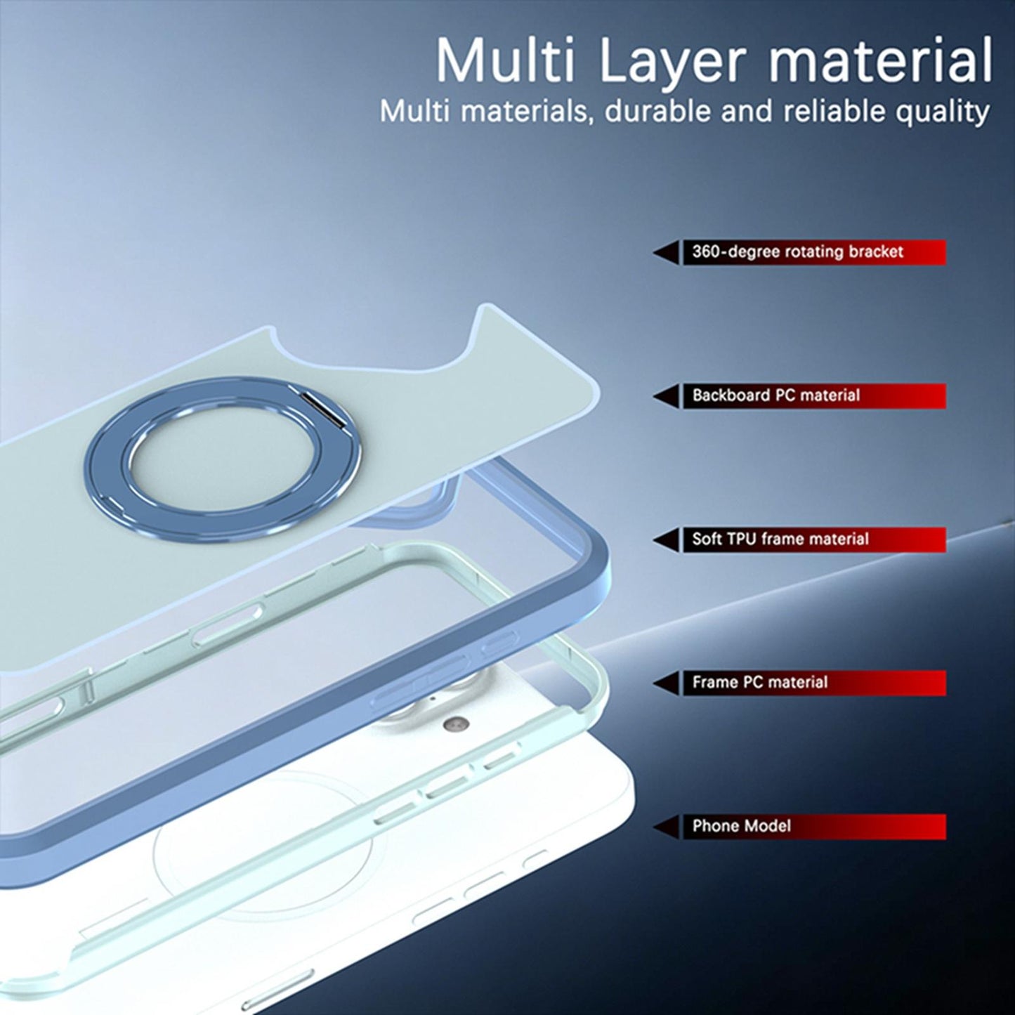 For iPhone 16 Silicone Magnetic Anti-drop Protective Phone Case with 360 Rotating Holder(Light Blue)