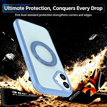 For iPhone 16 Silicone Magnetic Anti-drop Protective Phone Case with 360 Rotating Holder(Light Blue)