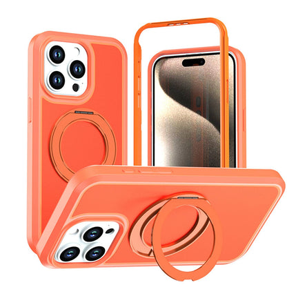 For iPhone 15 Pro Max Silicone Magnetic Anti-drop Protective Phone Case with 360 Rotating Holder(Orange)