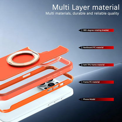 For iPhone 15 Pro Max Silicone Magnetic Anti-drop Protective Phone Case with 360 Rotating Holder(Orange)