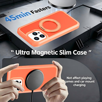 For iPhone 15 Pro Max Silicone Magnetic Anti-drop Protective Phone Case with 360 Rotating Holder(Orange)