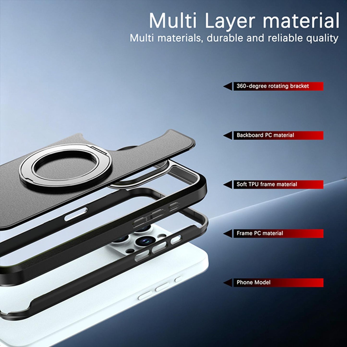 For iPhone 15 Pro Max Silicone Magnetic Anti-drop Protective Phone Case with 360 Rotating Holder(Black)