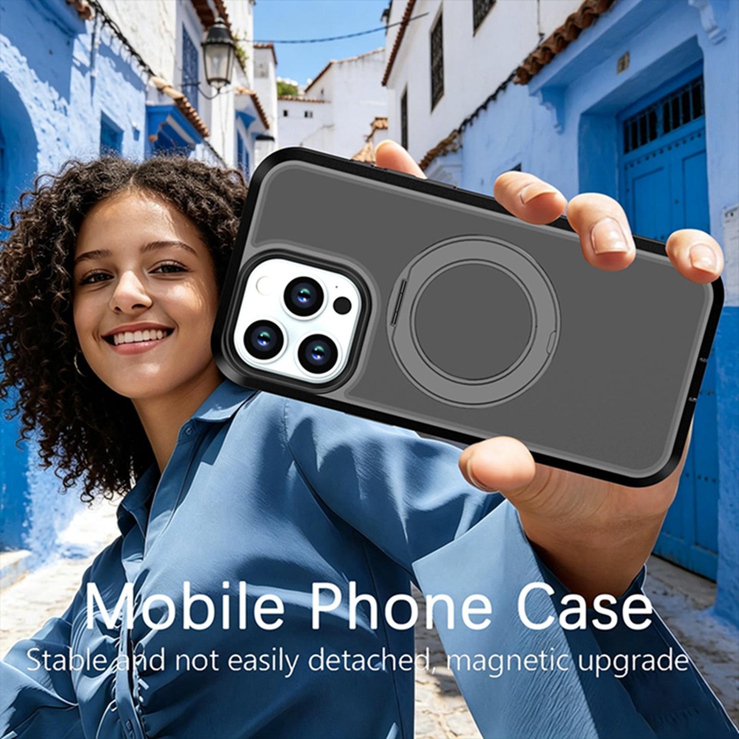 For iPhone 15 Pro Max Silicone Magnetic Anti-drop Protective Phone Case with 360 Rotating Holder(Black)