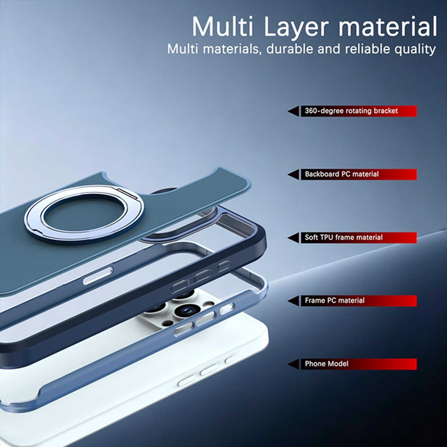 For iPhone 15 Pro Max Silicone Magnetic Anti-drop Protective Phone Case with 360 Rotating Holder(Blue)