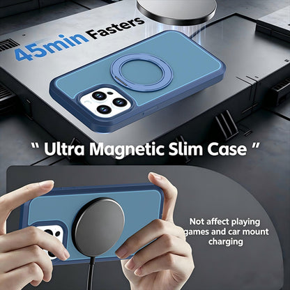 For iPhone 15 Pro Max Silicone Magnetic Anti-drop Protective Phone Case with 360 Rotating Holder(Blue)
