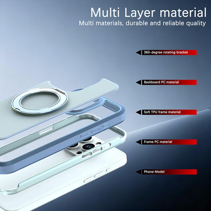 For iPhone 15 Pro Max Silicone Magnetic Anti-drop Protective Phone Case with 360 Rotating Holder(Light Blue)