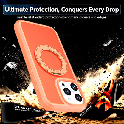 For iPhone 15 Pro Silicone Magnetic Anti-drop Protective Phone Case with 360 Rotating Holder(Orange)