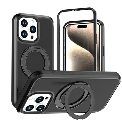 For iPhone 15 Pro Silicone Magnetic Anti-drop Protective Phone Case with 360 Rotating Holder(Black)