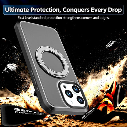 For iPhone 15 Pro Silicone Magnetic Anti-drop Protective Phone Case with 360 Rotating Holder(Black)