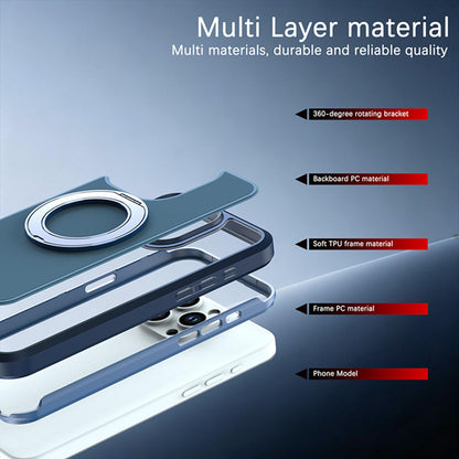 For iPhone 15 Pro Silicone Magnetic Anti-drop Protective Phone Case with 360 Rotating Holder(Blue)