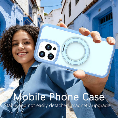 For iPhone 15 Pro Silicone Magnetic Anti-drop Protective Phone Case with 360 Rotating Holder(Light Blue)