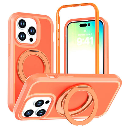 For iPhone 14 Pro Silicone Magnetic Anti-drop Protective Phone Case with 360 Rotating Holder(Orange)