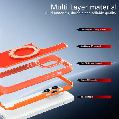 For iPhone 14 Pro Silicone Magnetic Anti-drop Protective Phone Case with 360 Rotating Holder(Orange)