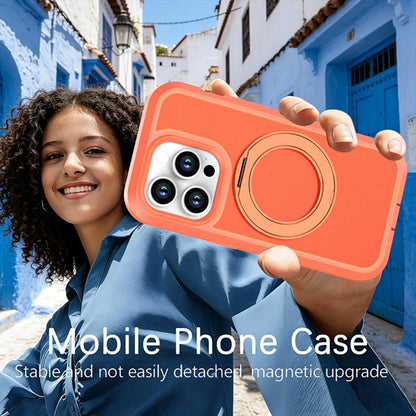 For iPhone 14 Pro Silicone Magnetic Anti-drop Protective Phone Case with 360 Rotating Holder(Orange)