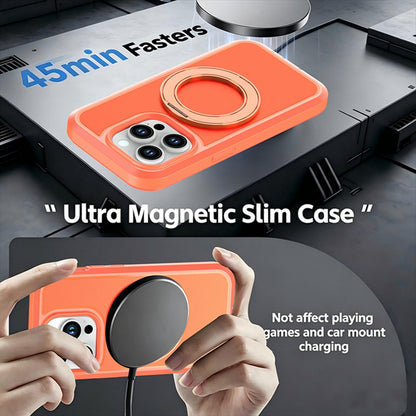 For iPhone 14 Pro Silicone Magnetic Anti-drop Protective Phone Case with 360 Rotating Holder(Orange)