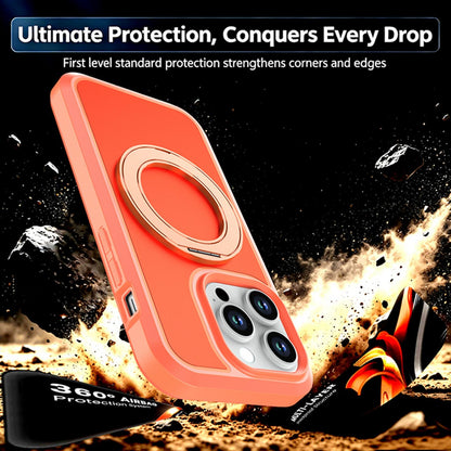 For iPhone 14 Pro Silicone Magnetic Anti-drop Protective Phone Case with 360 Rotating Holder(Orange)