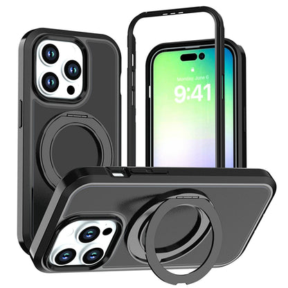 For iPhone 14 Pro Silicone Magnetic Anti-drop Protective Phone Case with 360 Rotating Holder(Black)
