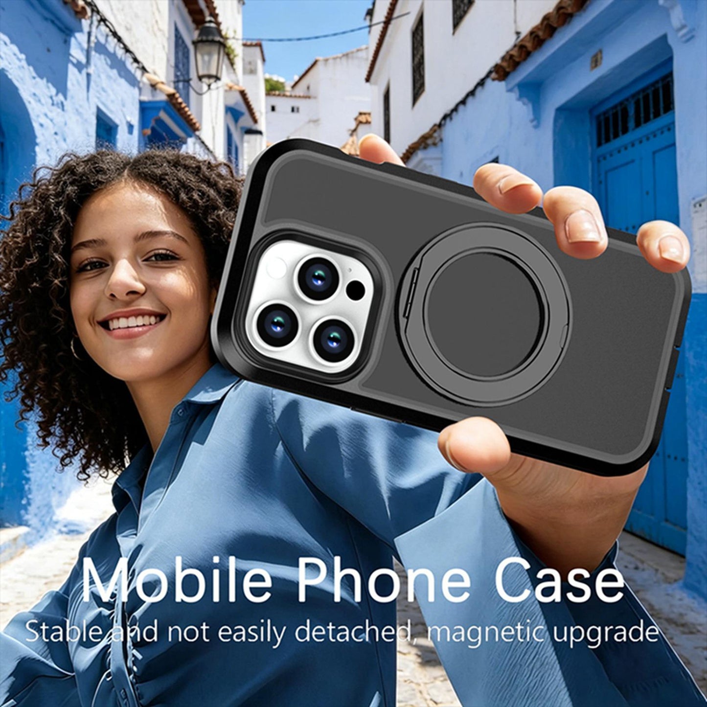 For iPhone 14 Pro Silicone Magnetic Anti-drop Protective Phone Case with 360 Rotating Holder(Black)