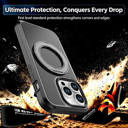 For iPhone 14 Pro Silicone Magnetic Anti-drop Protective Phone Case with 360 Rotating Holder(Black)