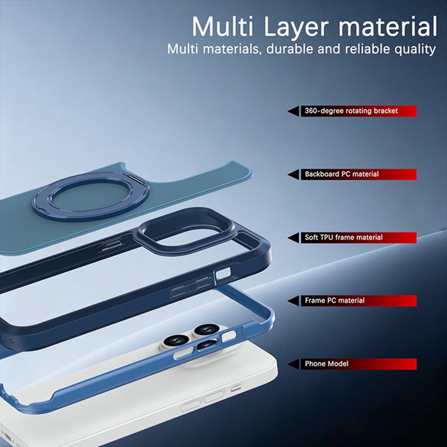 For iPhone 14 Pro Silicone Magnetic Anti-drop Protective Phone Case with 360 Rotating Holder(Blue)