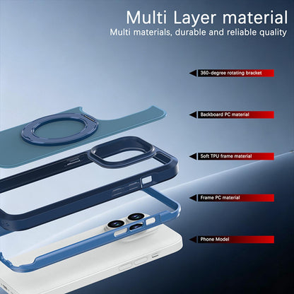 For iPhone 14 Pro Silicone Magnetic Anti-drop Protective Phone Case with 360 Rotating Holder(Blue)