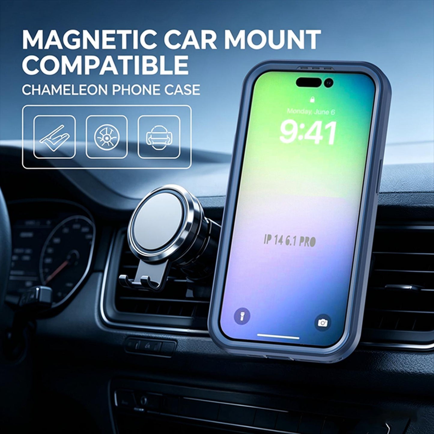 For iPhone 14 Pro Silicone Magnetic Anti-drop Protective Phone Case with 360 Rotating Holder(Blue)