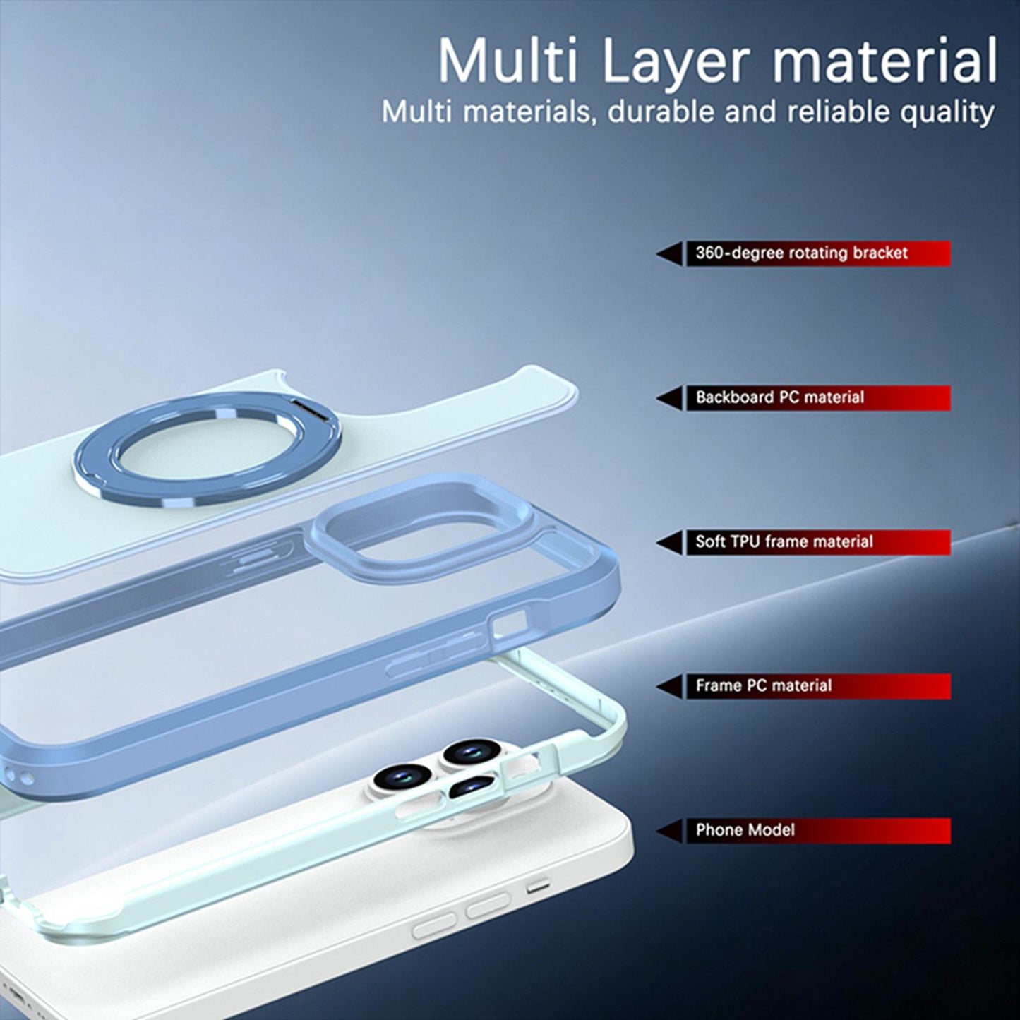 For iPhone 14 Pro Silicone Magnetic Anti-drop Protective Phone Case with 360 Rotating Holder(Light Blue)