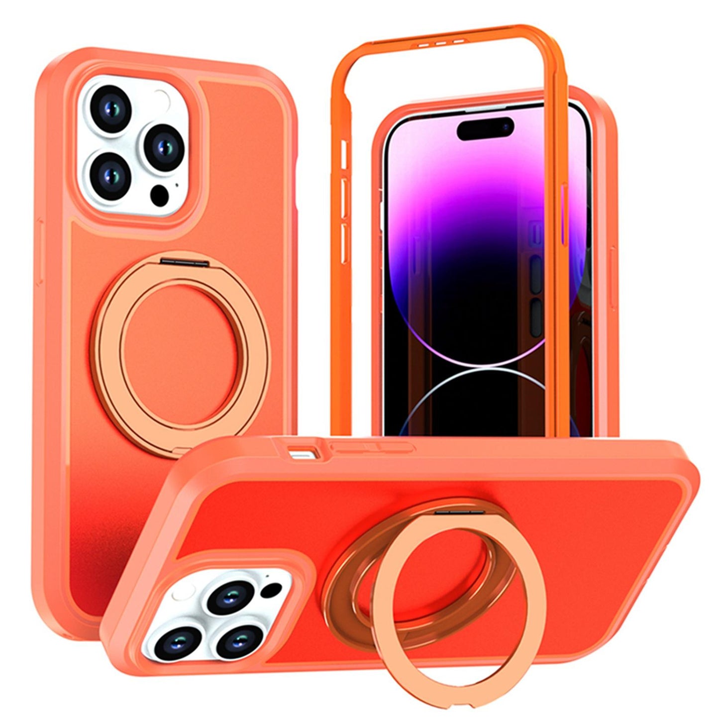For iPhone 14 Pro Max Silicone Magnetic Anti-drop Protective Phone Case with 360 Rotating Holder(Orange)