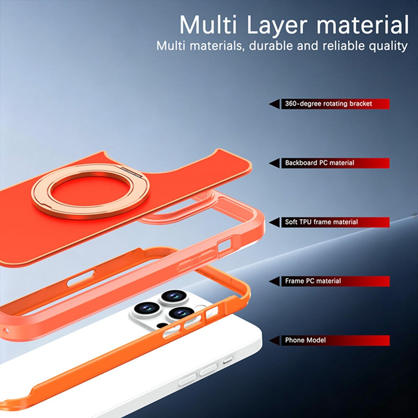 For iPhone 14 Pro Max Silicone Magnetic Anti-drop Protective Phone Case with 360 Rotating Holder(Orange)