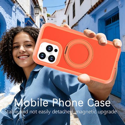 For iPhone 14 Pro Max Silicone Magnetic Anti-drop Protective Phone Case with 360 Rotating Holder(Orange)